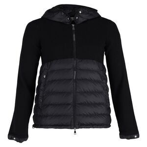 Moncler Padded-Panelled Hooded Jacket in Black Cotton Polyester